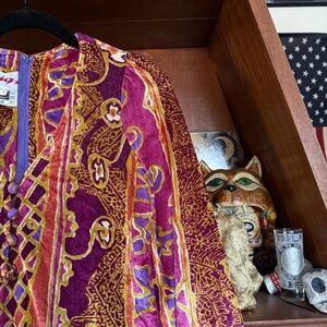 Vintage Gigi - Plush Kaftan Purple Gold Long Sleeve Dress - Women’s Size 8